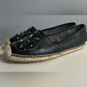 Brighton Jett slip on black leather loafer, women’s size 10. Silver accents.